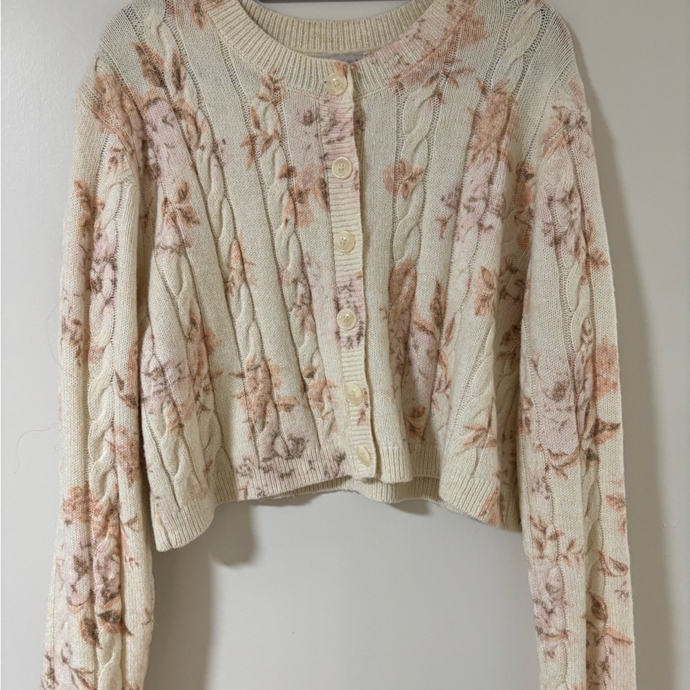 Sincerely Jules Floral Knit Cardigan in Cream and Pink